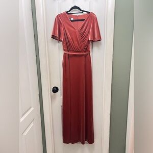 David's Bridal Velvet Maxi Dress in Terracotta